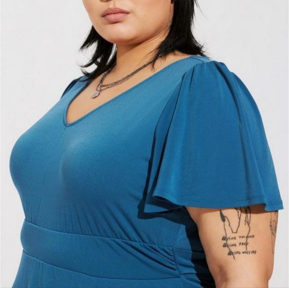 Torrid Midi Crepe Studio Knit Flutter Sleeve Blue… - image 3